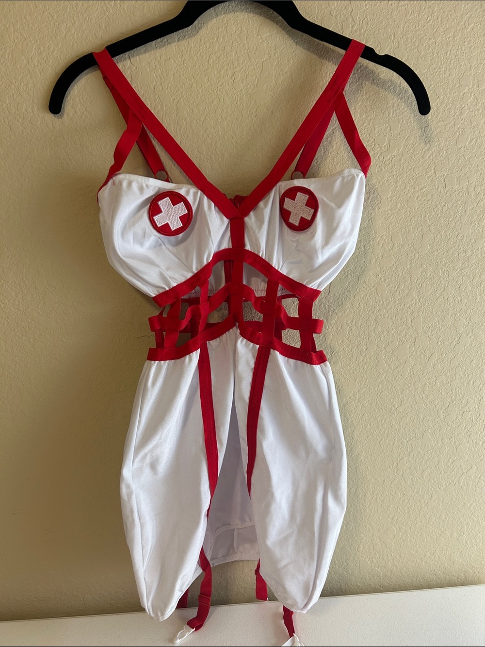 Music Legs White and Red Nurse Chemise Halloween Costume Size XS